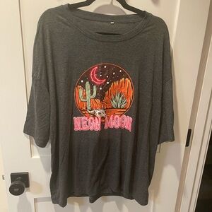 Gray Graphic Tee with Neon Moon Design